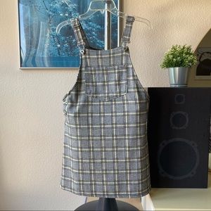 Grey plaid overalls dress